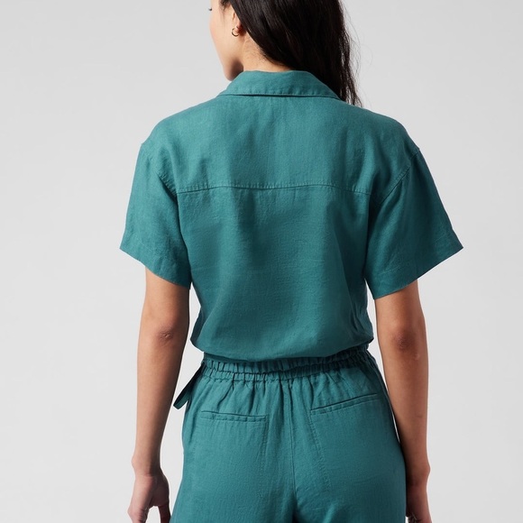 Athleta Playa Tie Front Linen Crop Top Teal Blue XXS - Picture 3 of 11